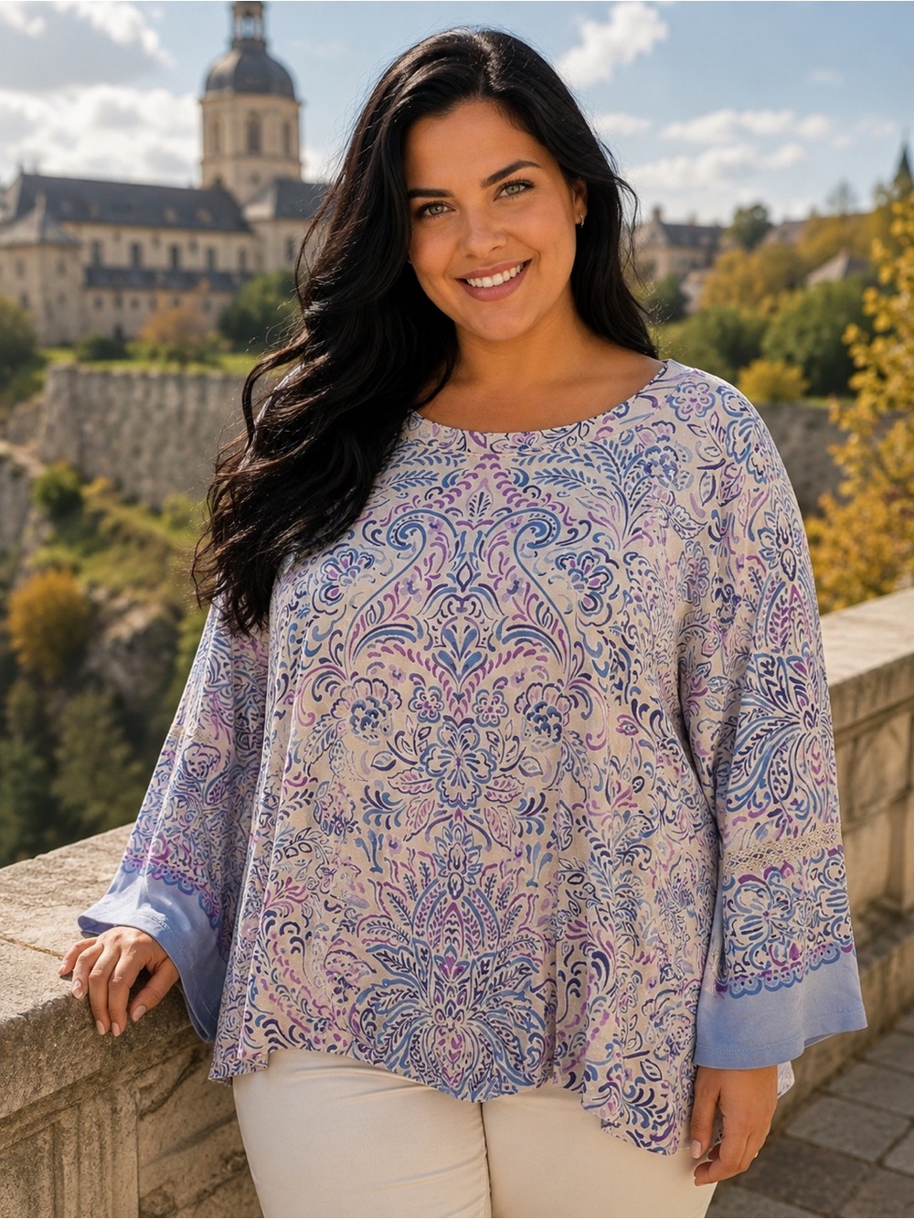 Democracy Paisley Print Tunic Top in Pink and Blue